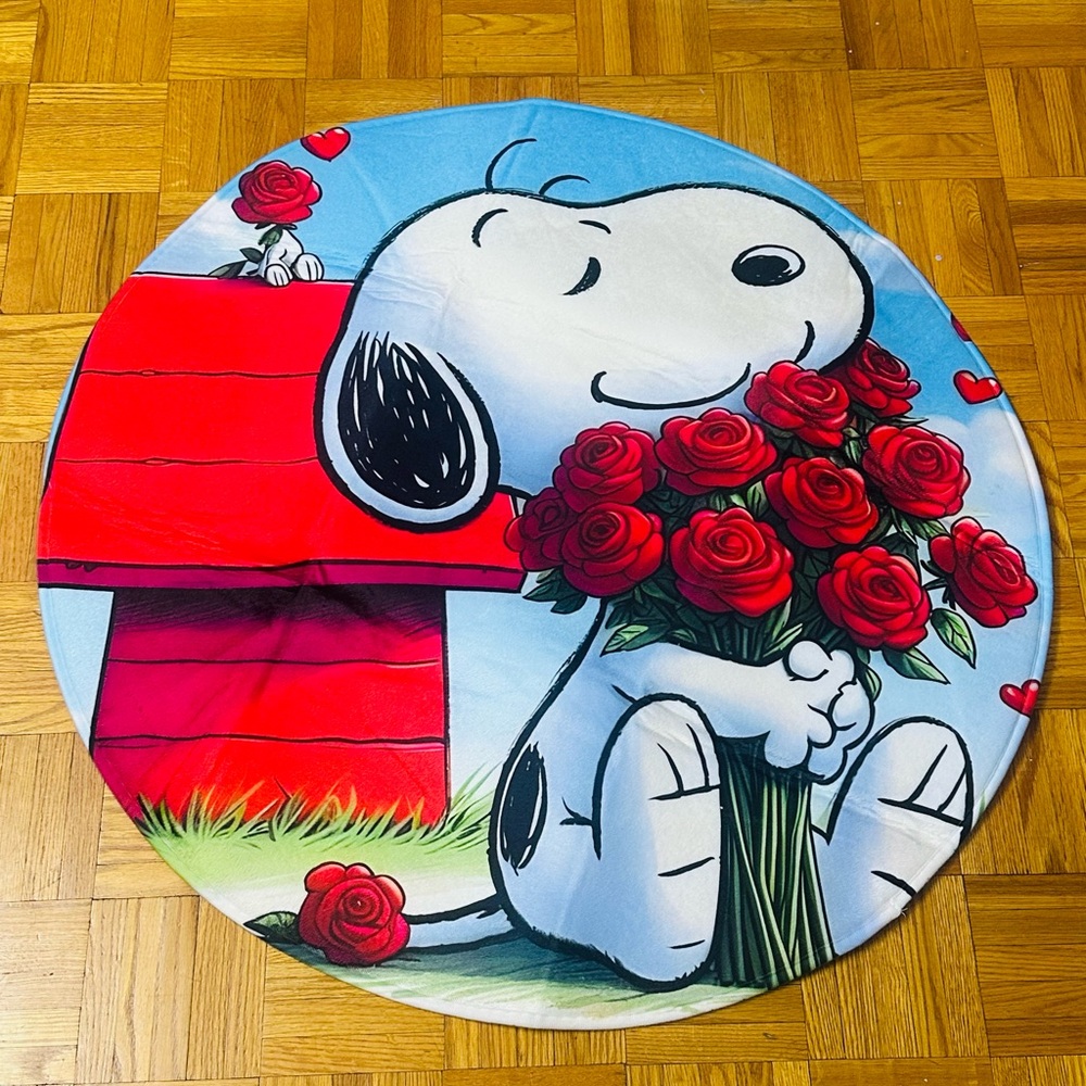 Snoopy cute Round carpet with Red Roses